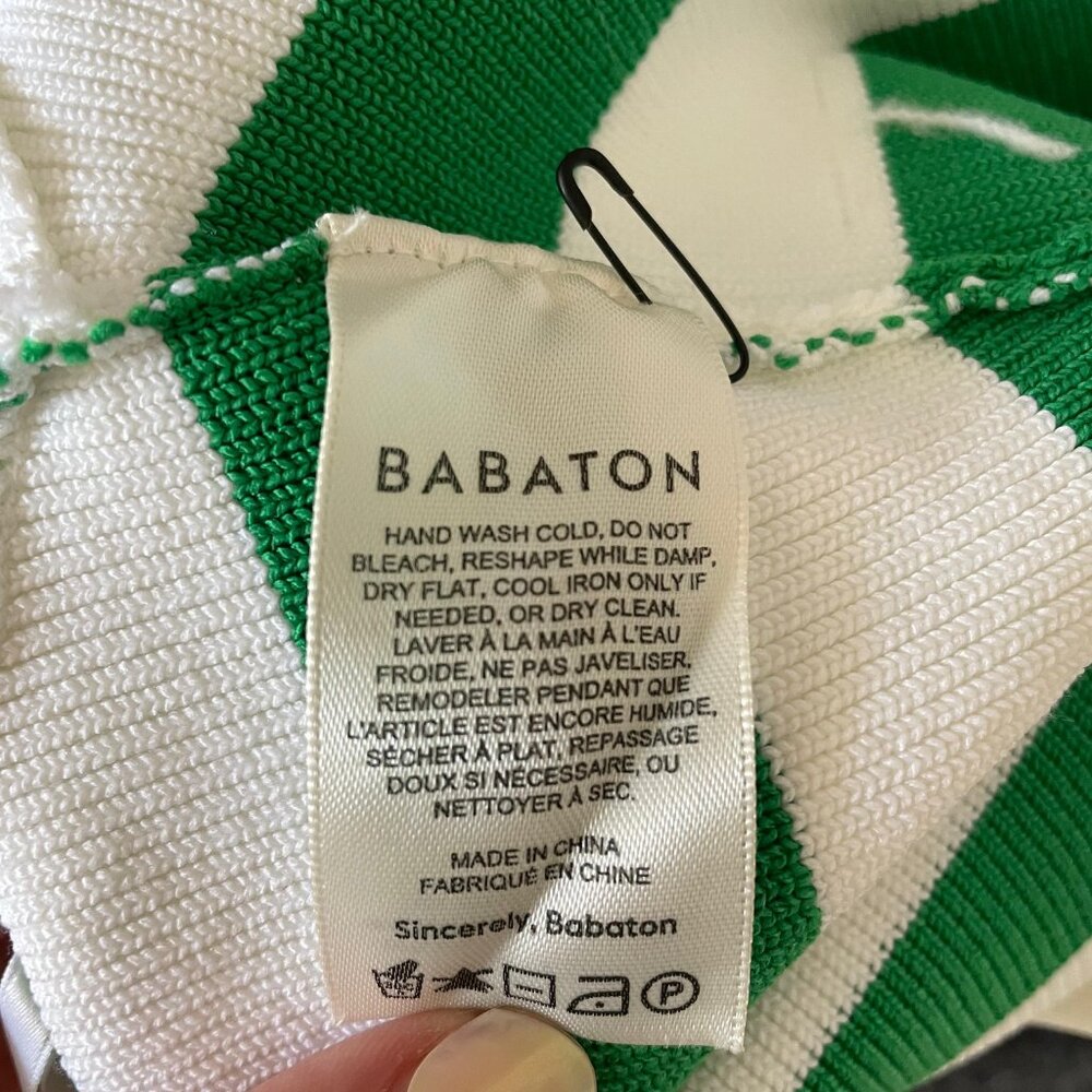 Babaton Sculpt Knit Criss Cross Tank Top Sz M Green White Stripe Cropped - Picture 6 of 6